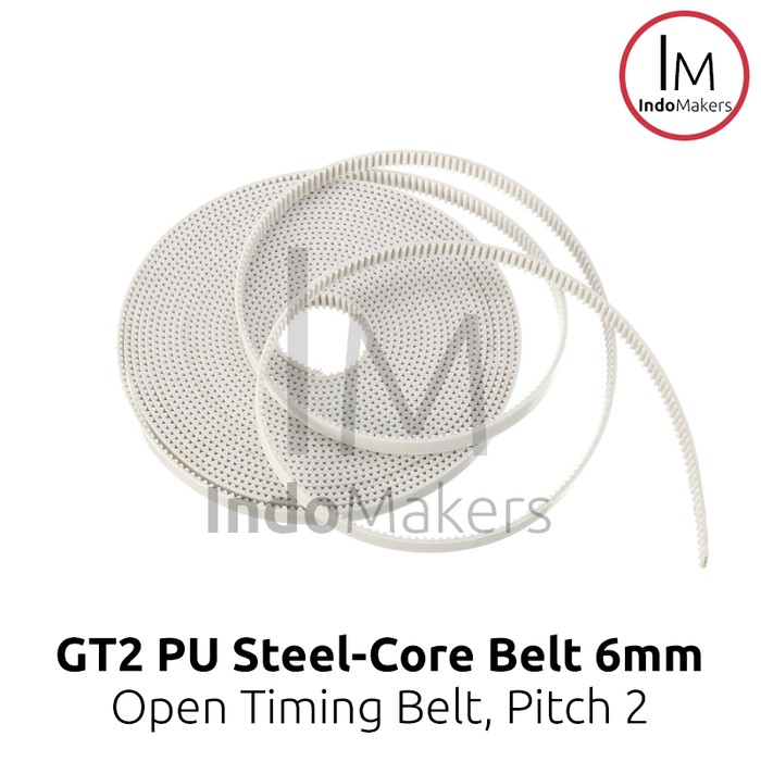 GT2 Timing Belt Open Width 6mm Polyurethane Steel Core White per meter