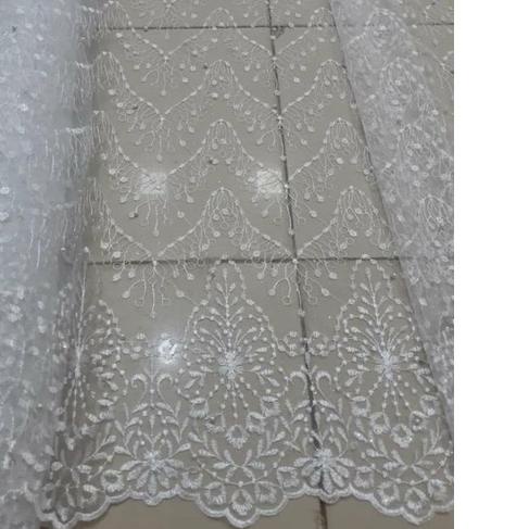 ✈ Kain bahan tulle akar mutiara / bahan kebaya brokat / tille bordir Putih bersih. ☚