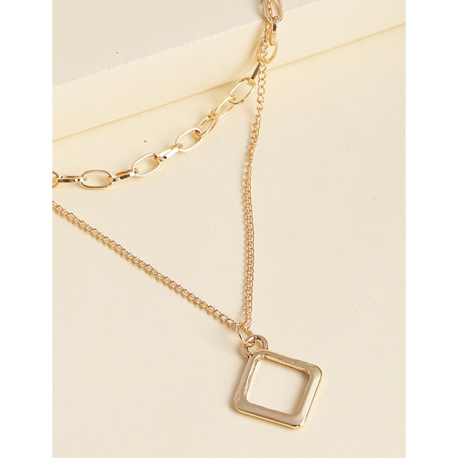 LRC Kalung Wanita Tusuk Fashion Golden Geometric Hollow Alloy Multi-layer Necklace  K43629