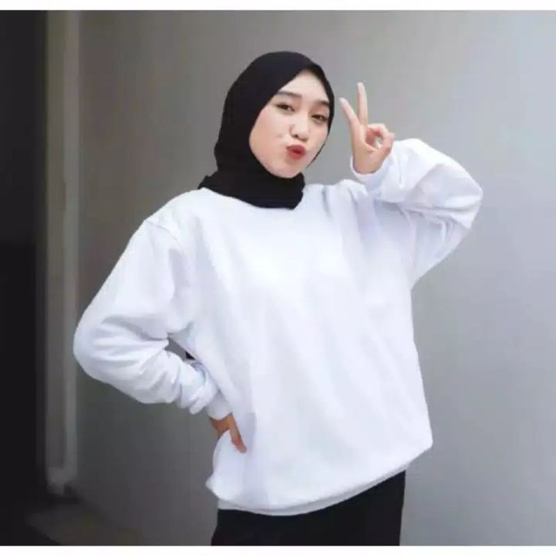 BASIC SWEATER POLOS - SWEATER OBLONG WANITA-Putih