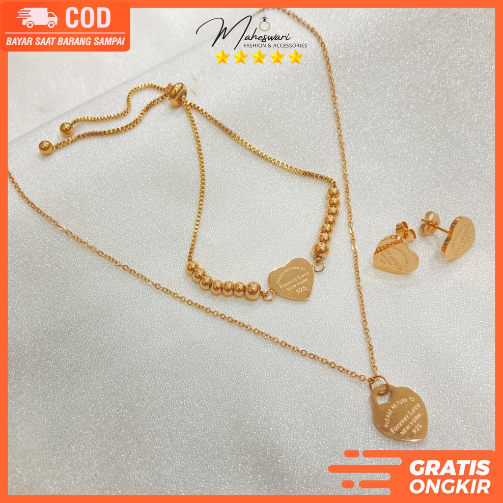 Set Perhiasan Titanium Gelang Serut Kalung Xuping Lapis Emas Aksesoris Fashion Wanita Import MA473