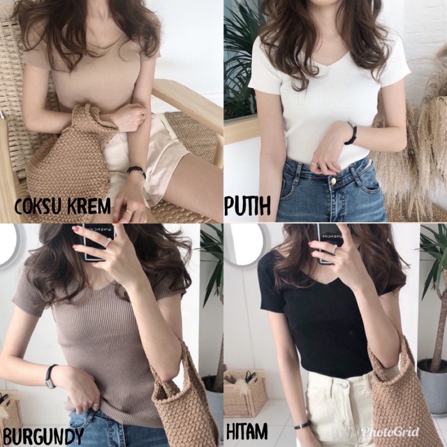 ATASAN RAJUT V-NECK LENGAN PENDEK RAJUT WANITA VNECK