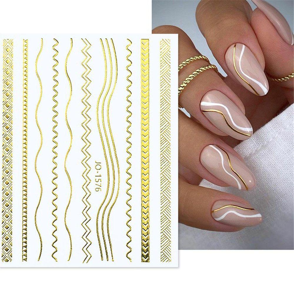 Solighter 3DNail Stiker Garis Emas Wave Stripe Nail Art Dekorasi
