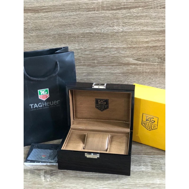 Kotak Jam Tangan Tag Heuer Original Kayu Segi Hitam
