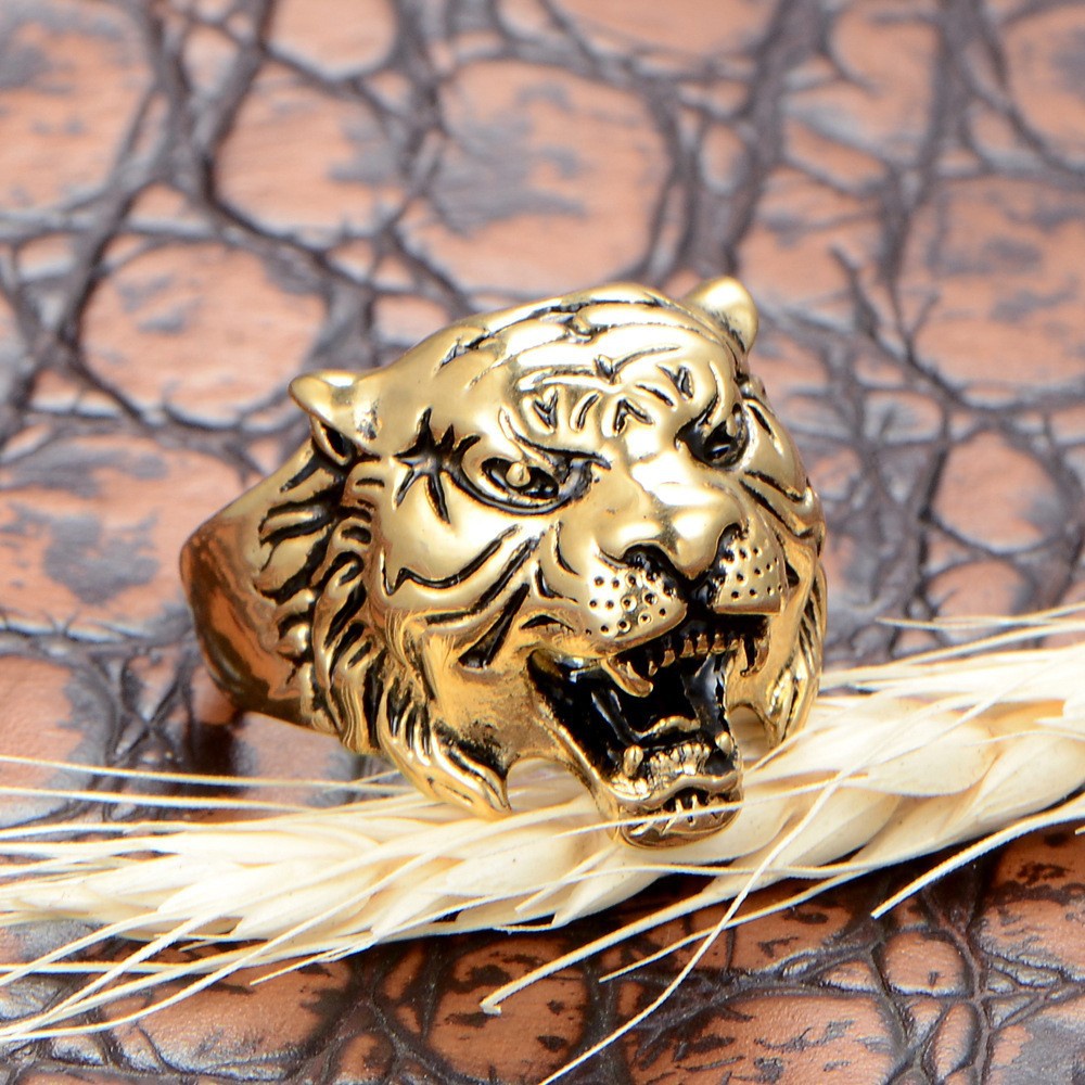 Cincin titanium steel Desain Kepala Harimau Gaya Eropa Amerika