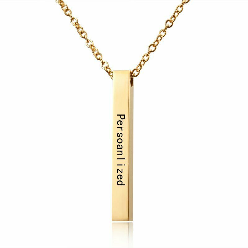 Cuboid Glossy Stainless Steel Lettering DIY Custom Pendant Necklace Men and Women with the Same Personality Fashion Birthday Gift