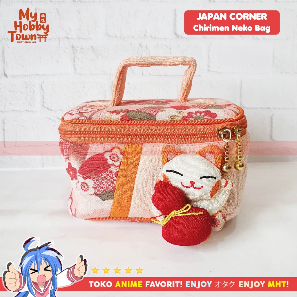 Tas Make Up Pouch Serbaguna Motif Kucing Neko Jepang Chirimen Japan