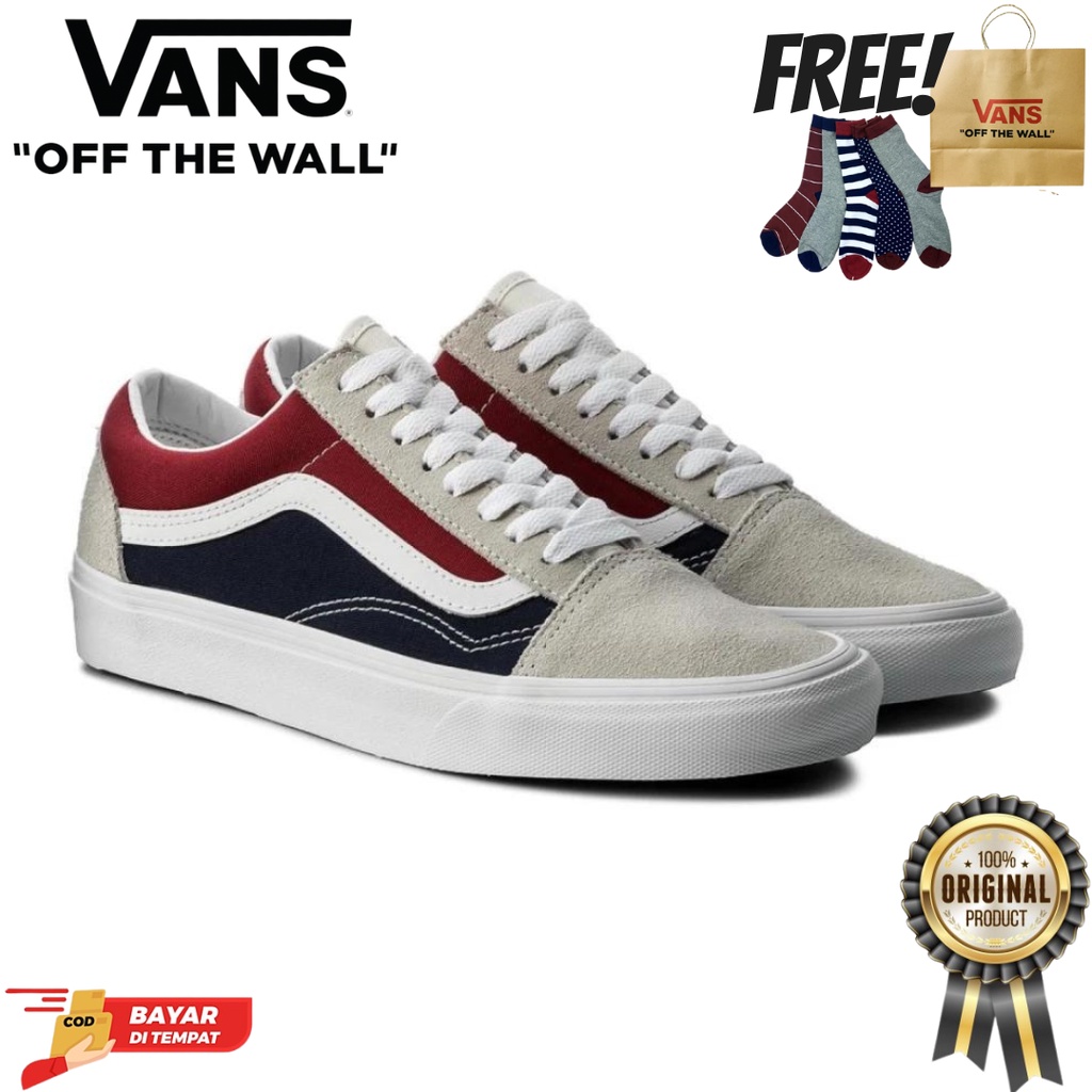 SALE DISKON! V4NS OLDSKOOL RETRO BLOCK WHITE/RED/DARK NAVY (PEPSI) 100% ORIGINAL BNIB