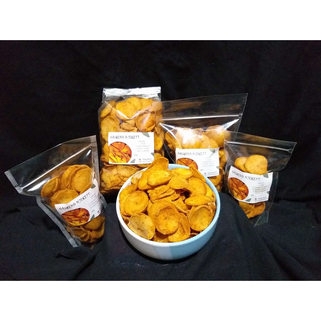 

KRIPSET / KRIPIK BASRENG (BASO GORENG) RASA PEDAS JUDESS 55gr - 400gr