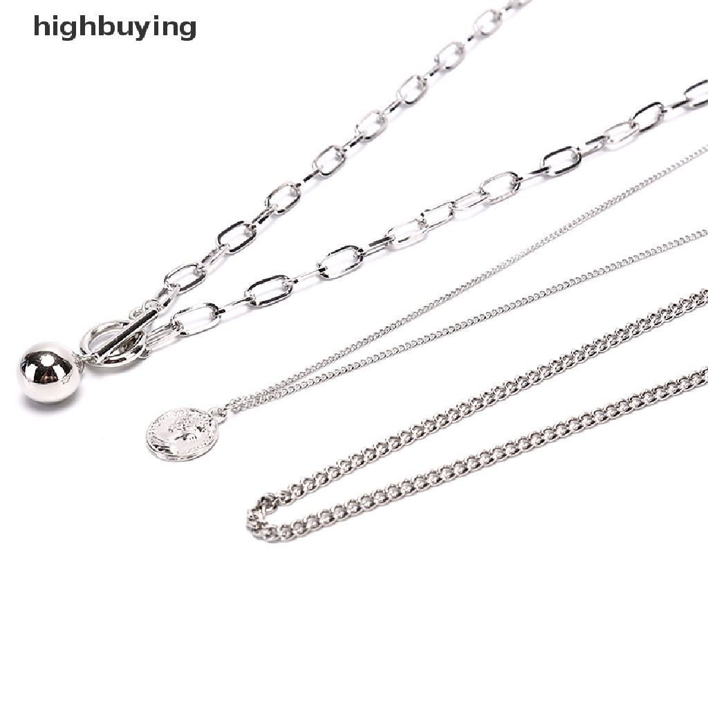 Hbid Kalung Rantai Panjang Multi layer Liontin Koin Metal Gaya Punk Casual Untuk Wanita