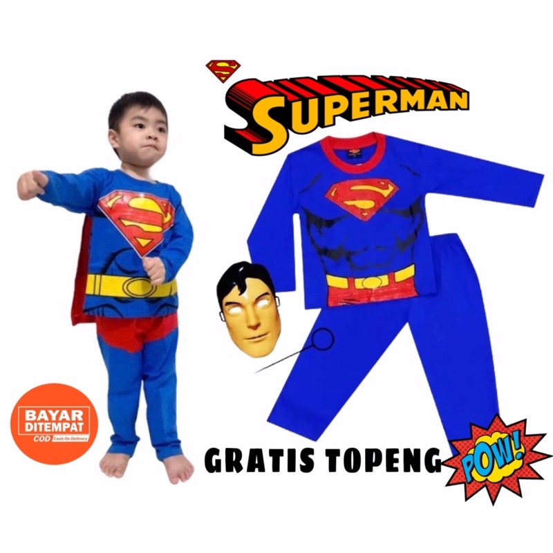 Setelan Kostum Superhero Anak Laki Laki Cowok Superman Setelan Anak Laki Laki 1 - 9 Tahun