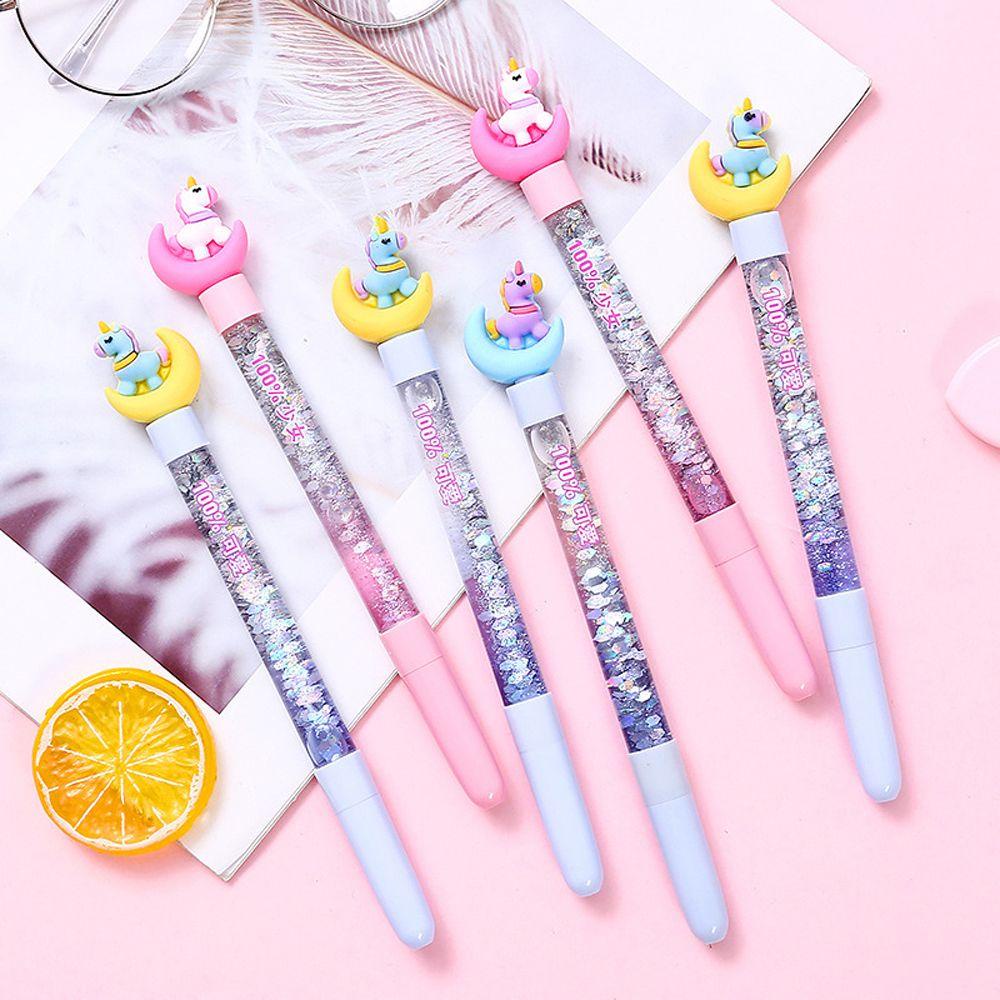 Lanfy Moon Unicorn Gel Pen Kreatif Perlengkapan Kantor Pena Menulis Tanda Tangan Pen Perlengkapan Menulis Alat Tulis 0.5mm Sequin Hias