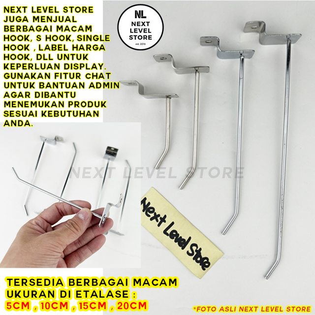 Slatwall Hook Cantolan 20 CM TEBAL 3,5mm Stainless Slat Slot Wall Jepit Gantungan Rak Display Aksesoris