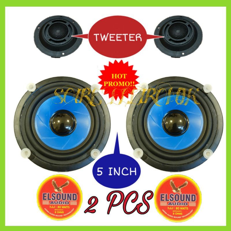 Promo 2 PCS Speaker Woofer Elsound 5 INCH MK BIRU + 2 Pcs Tweeter Original