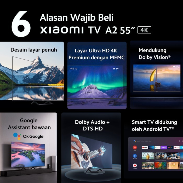 XIAOMI TV A2 / A 2 55 INCH 4K UHD DIGITAL TV SMART ANDROID - GARANSI RESMI