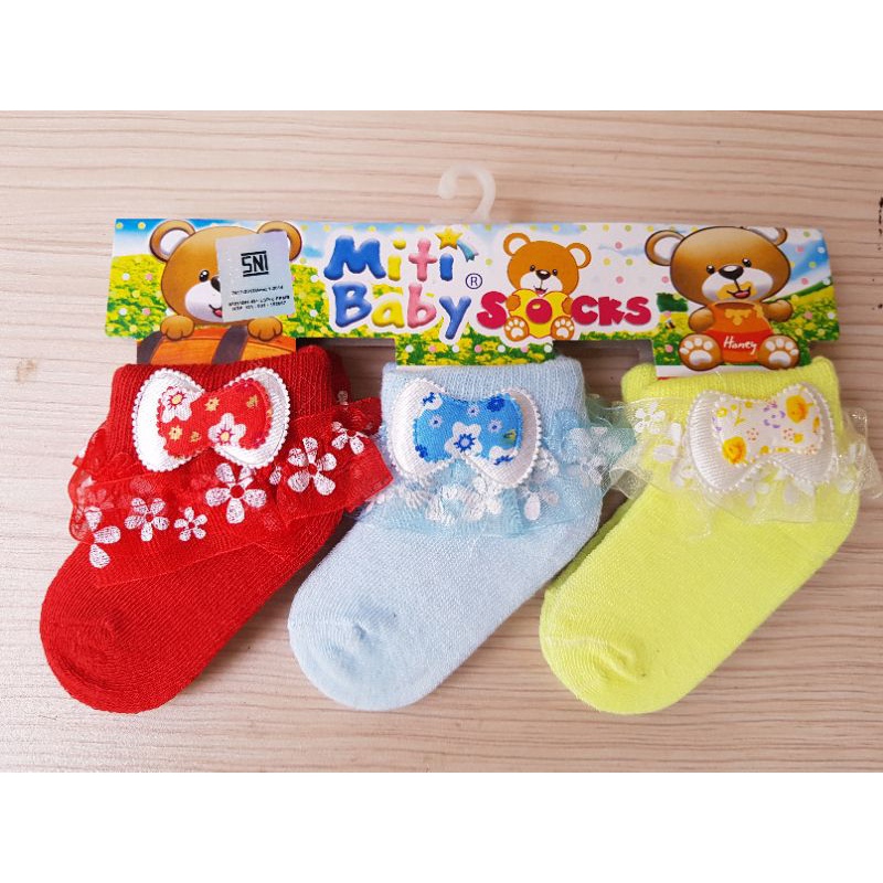 ( Termurah !! ) Kaos Kaki bayi RENDA / Kaos Kaki Bayi isi 3 Pasang/ Kaos Kaki Bayi Perempuan 0 6 Bulan / Kaos Kaki Newborn