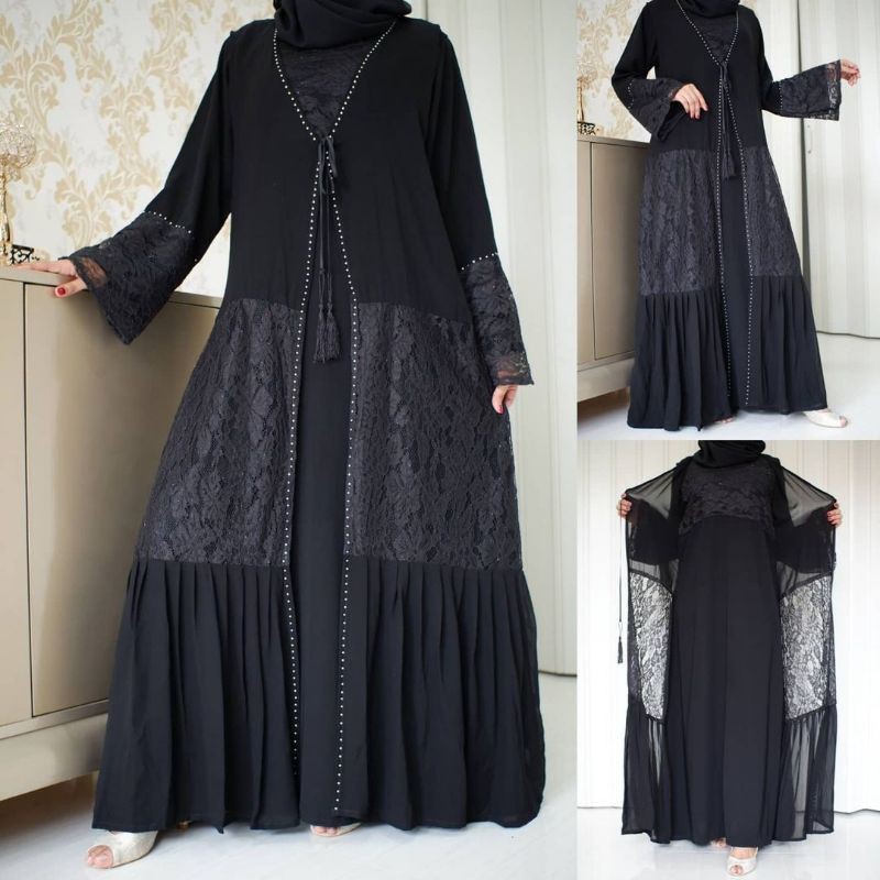 NEW ABAYA HITAM SAUDI JETBLACK KOMBINASI SIFON & BROKAT