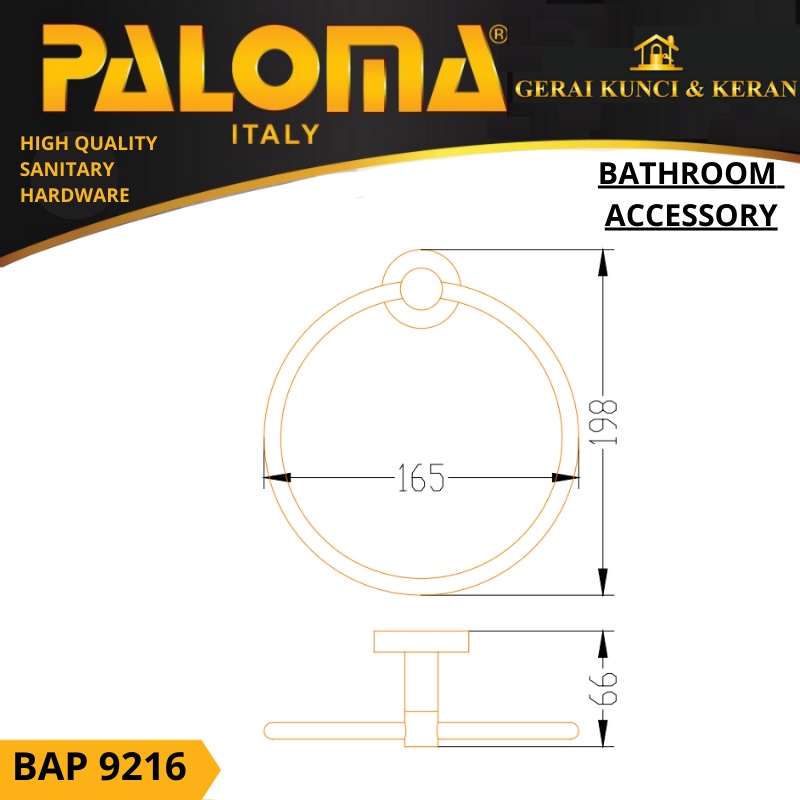 PALOMA BAP 9216 Gantungan Handuk Kain Lap Tangan Hand Towel Ring Mandi Hitam Black