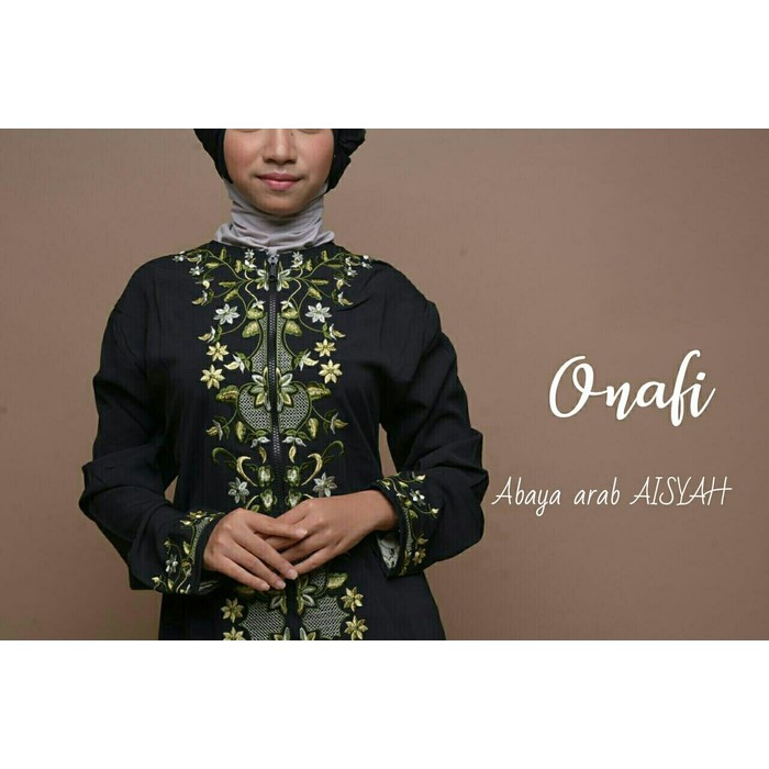 Gamis Abaya Arab Jetblack Hitam Bordir Hijau Aisyah M - Hijau Tua, M