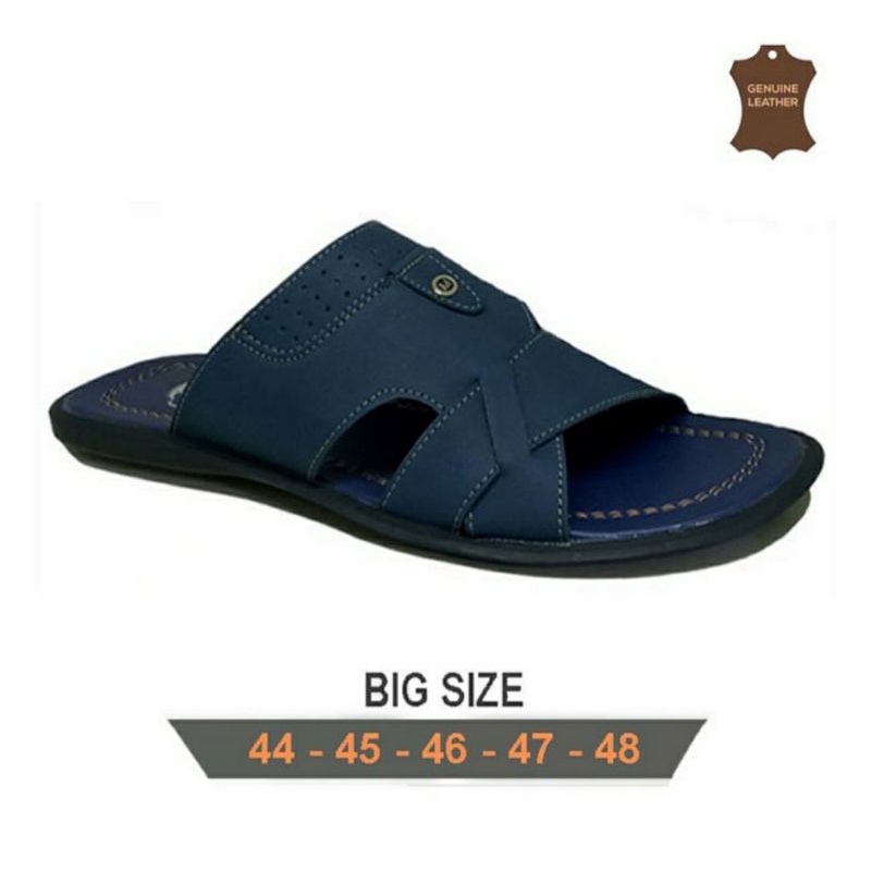 Sandal Slide Pria BIG Size 44-48 / SLOP Cowok LUAR Negri / Sendal Kulit JUMBO BESAR Navy, 48