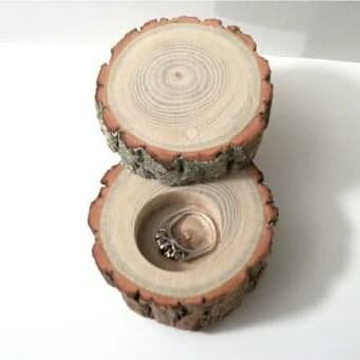 Wood log ring box rustic wedding engagement