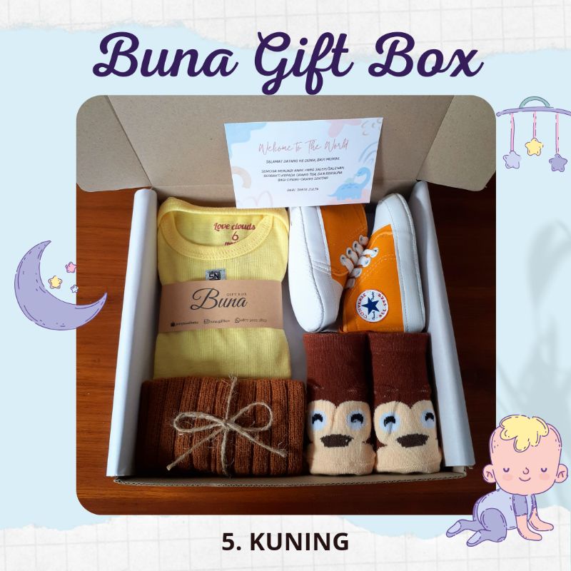 Buna Giftbox / Hampers Bayi / Kado Bayi / Parcel Bayi / Kado Bayi Laki Laki / Kado Bayi Perempuan / Parsel Bayi / Baby gift / Baby Gift Set / Gift Box / Hampers Newborn / Elmer Living-5. KUNING