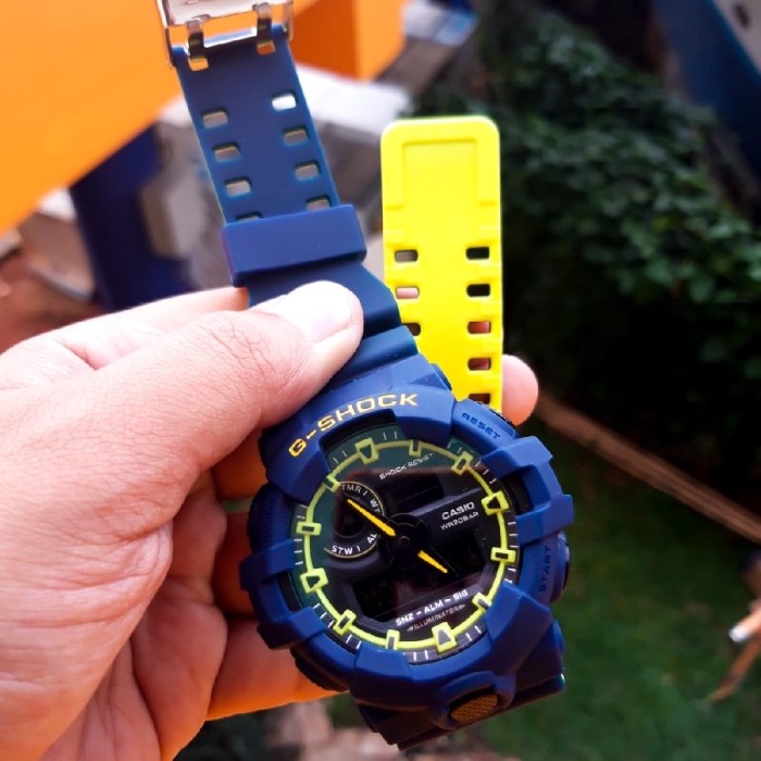 Jam Pria FASHION PRIA JAM TANGAN SPORT G SHOCK GA700 BIRU KUNING DUALTIME LED - Navy kuning Koleksi 
