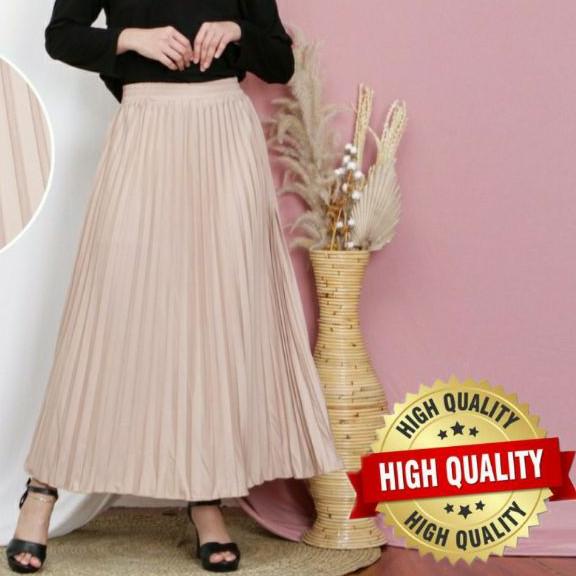 ✪ (BISA ) PROMO ROK PLISKET PREMIUM / ROK PANJANG MUSLIM CREAM ֍