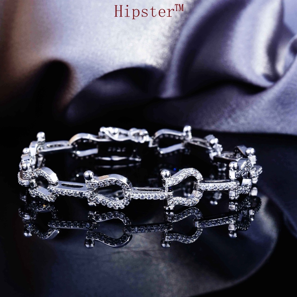 Hip Hop Style Micro-Inlaid Diamond Fashion Twin Buckle Bracelet