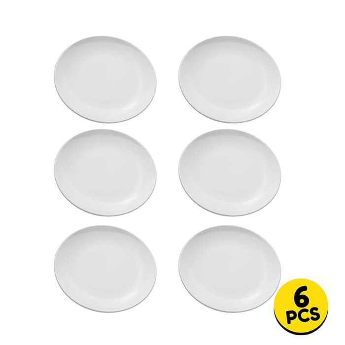 Glori Melamine Piring Makan Bulat Ceper 8 Inch 6 Pcs YA008 - Putih