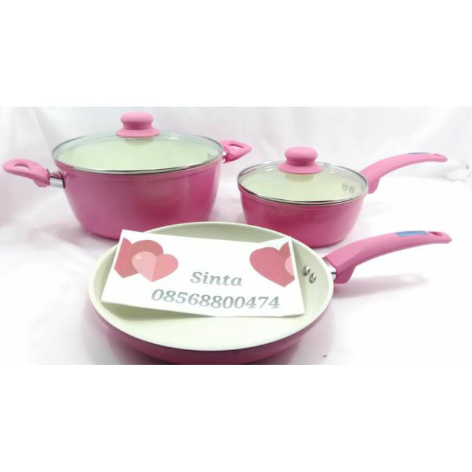 Panci Dessini Ceramic Pan Set - Merah Muda