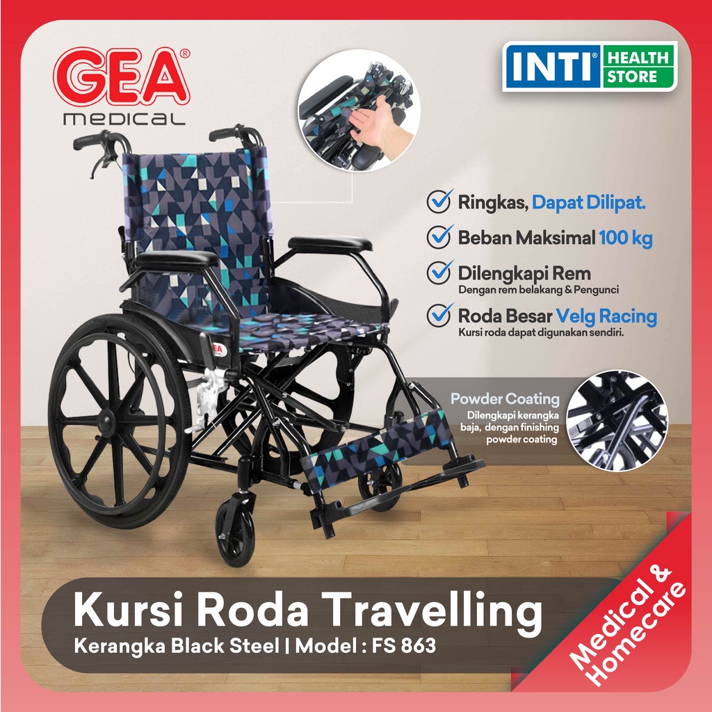 GEA | Kursi Roda TRAVEL PORTABLE Black Steel / Alumunium FS 863