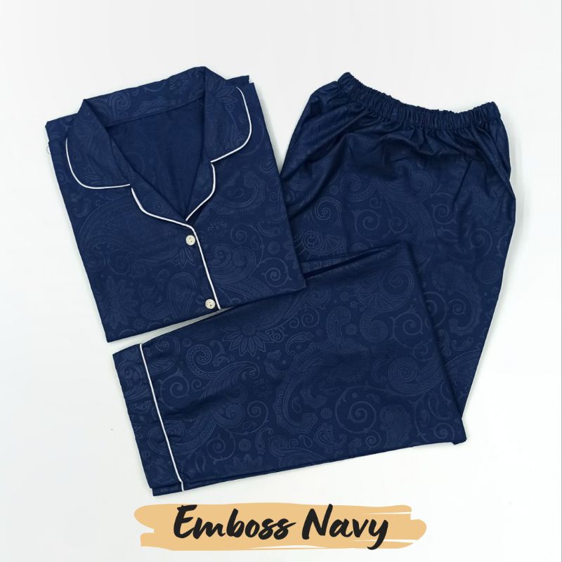Baju Tidur Wanita | Piyama Wanita Kekinian | Oneset Setelan Wanita Bahan Katun Polymicro Bebas Pilih Motif-Emboss Navy