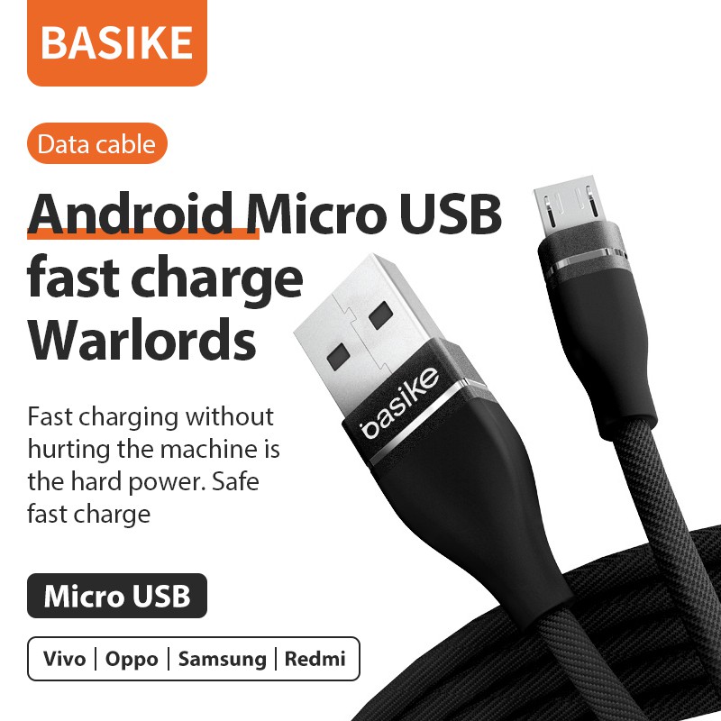 Kabel Data Fast Charging BASIKE Micro USB Cable Android Tangle-free Charger Xiaomi Samsung Vivo OPPO Mobile Cables Converters-BSK-CH041-1V