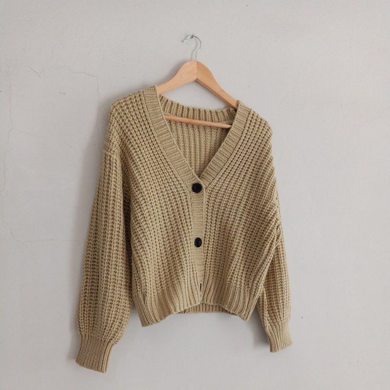 CARDIGAN CROP 7GET RAJUT TEBAL LENGAN PANJANG RICHI.STORE-Kremmoca