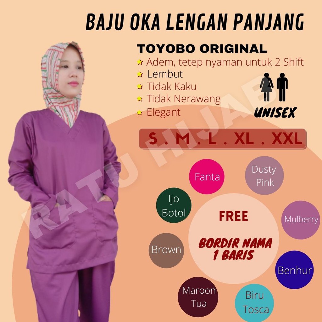 Baju OK OKA Lengan Panjang Dokter Perawat Petugas medis FREE BORDIR NAMA