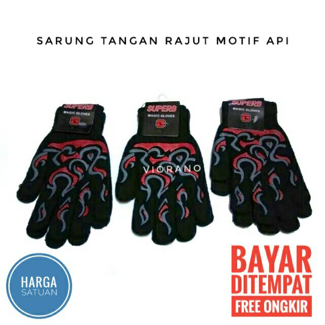 Hand Gloves Rajut Motif Api Sarung Tangan Motor Rajut Motif Unisex Tebal Berkualitas