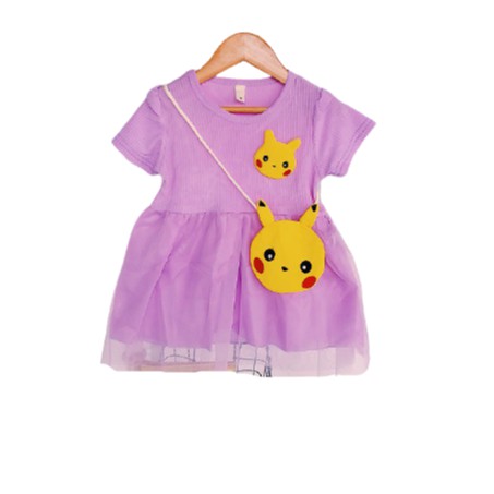 HappyOliver DRESS PIKA-CHU BAGS EBV Baju Dress Anak Perempuan Import 6 bulan - 3 tahun/Dress Bayi Perempuan/Gaun Bayi Perempuan/Dress Pesta/Dress Bayi