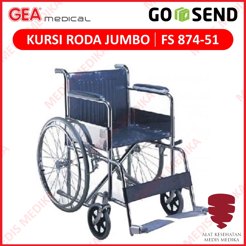 GOJEK ONLY Kursi Roda GEA FS 874-51 Jumbo Besar Orang Gemuk Wheel Chair Alat Bantu Jalan