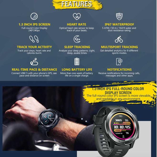 15gk zeblaze vibe 5 smartwatch heart rate color disp alt zeblaze vibe 3 pro - hitam 7dpm