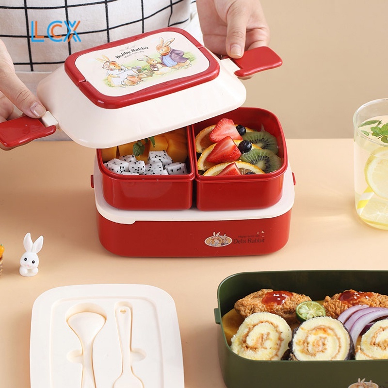 LCX 2 Layer Tempat Makan Kotak Makan Bento Lunch Box Kartun Makan Anak Wheat Straw Kotak Makan VS-75