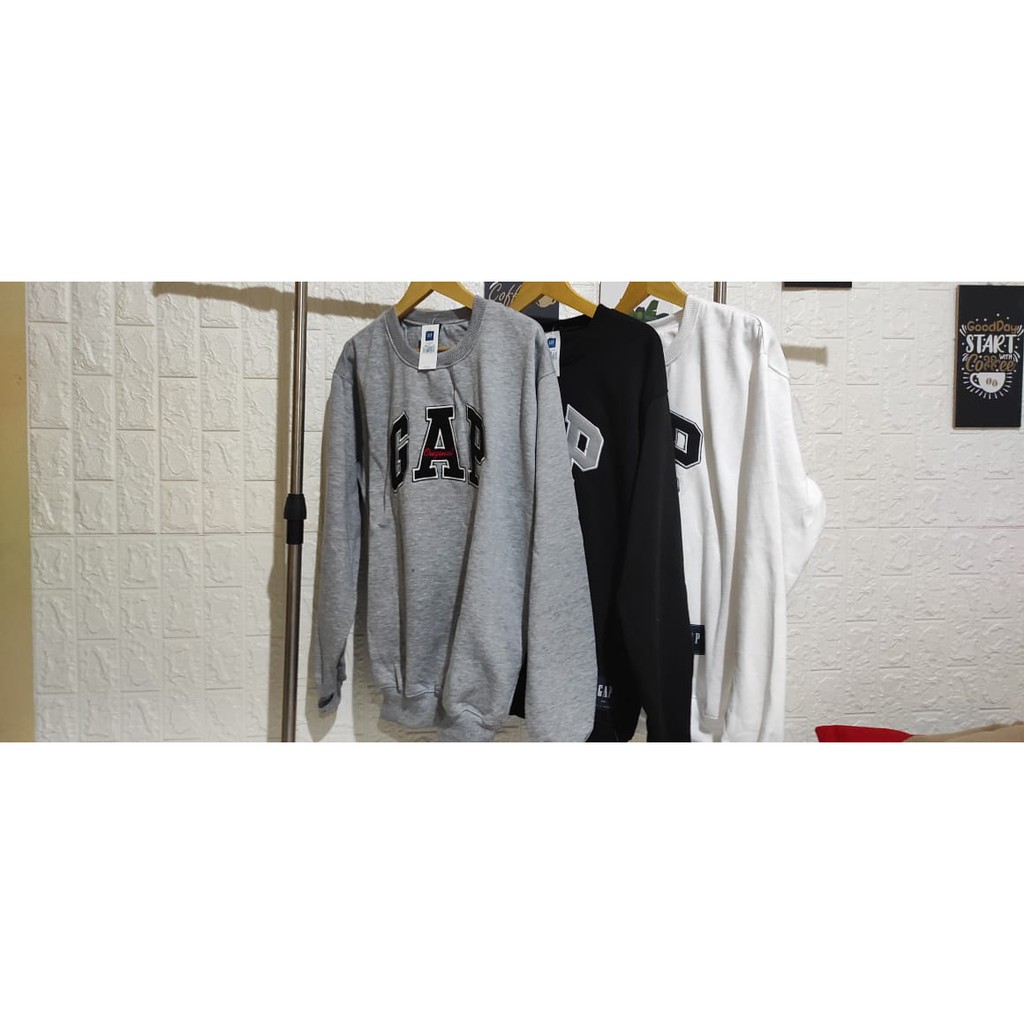 Sweatshirt GAP Model Crewneck Teks Bordir Premum Quality Full Tag Label untuk Pria dan Wanita