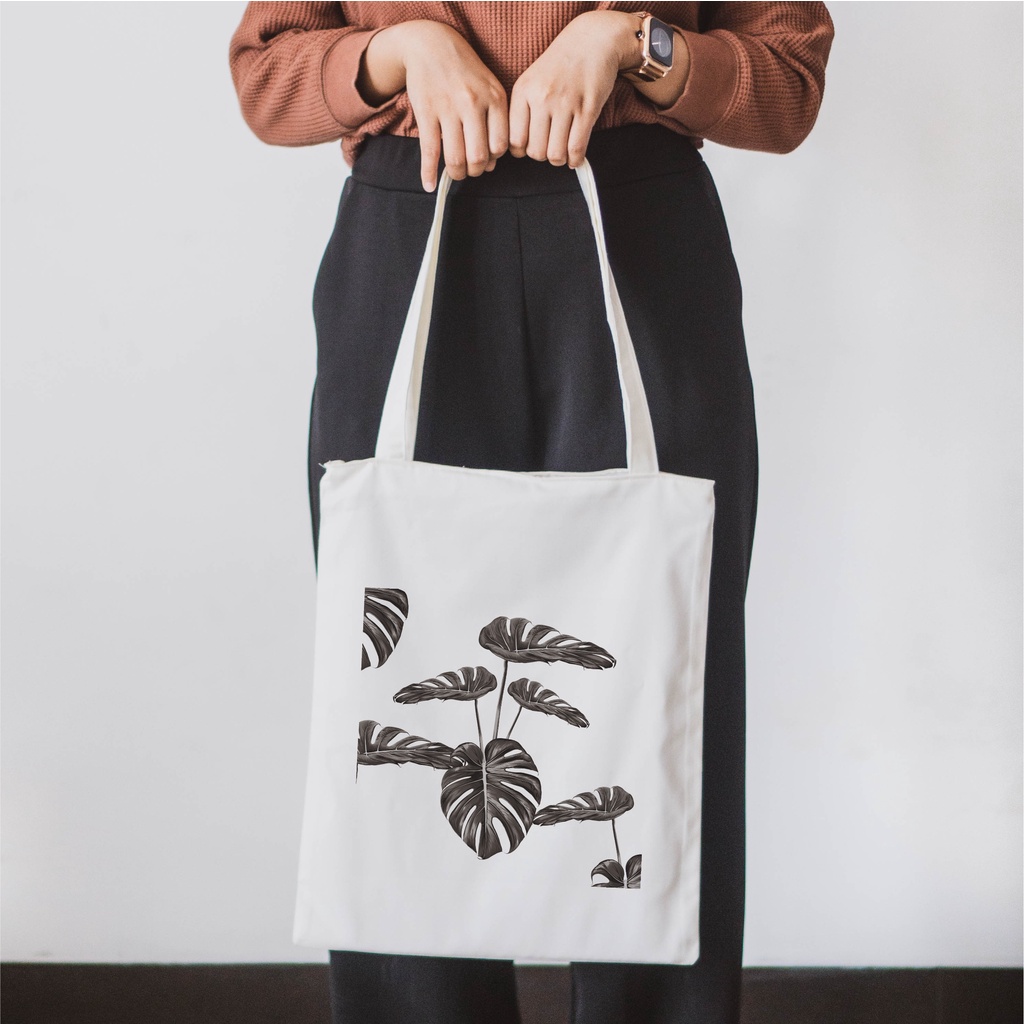 Sevine Tas Wanita Totebag Fashion Tote Bag Resleting vintages black white abstrak tropical - VTA