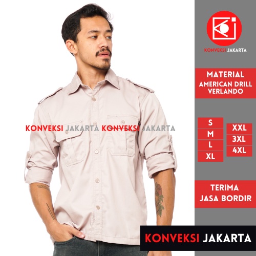 Baju Kemeja PDL Lengan Panjang Pria - Seragam Pakaian Kerja Dinas Lapangan Outdoor Gunung Warna Cream - Konveksi Jakarta Official