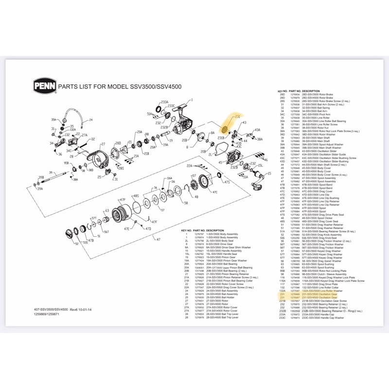 PART 8 | Penn SSV Spare Part Oscillation gear 3500 - 4500 - 5500 / 6500 - 7500 / 8500 - 9500 / 10500
