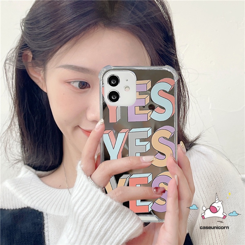 Soft Case Desain Tulisan YES Make up Aksen Cermin Tahan Banting Untuk IPhone 7plus 8plus 11 13 12 Pro Max X XS Max XR SE 2020 7 8 Plus