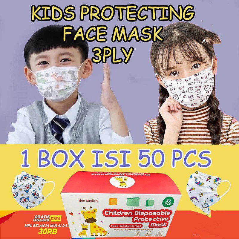 Masker 3 Ply Anak Karakter MOTIF Isi 50pc Masker 3ply Earloop Masker Anak Karakter