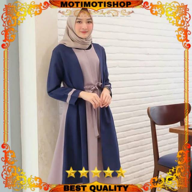 Baju Atasan Wanita Terbaru / Tunik Muslim Kombinasi Outer / Long Tunik Remaja Kekinian