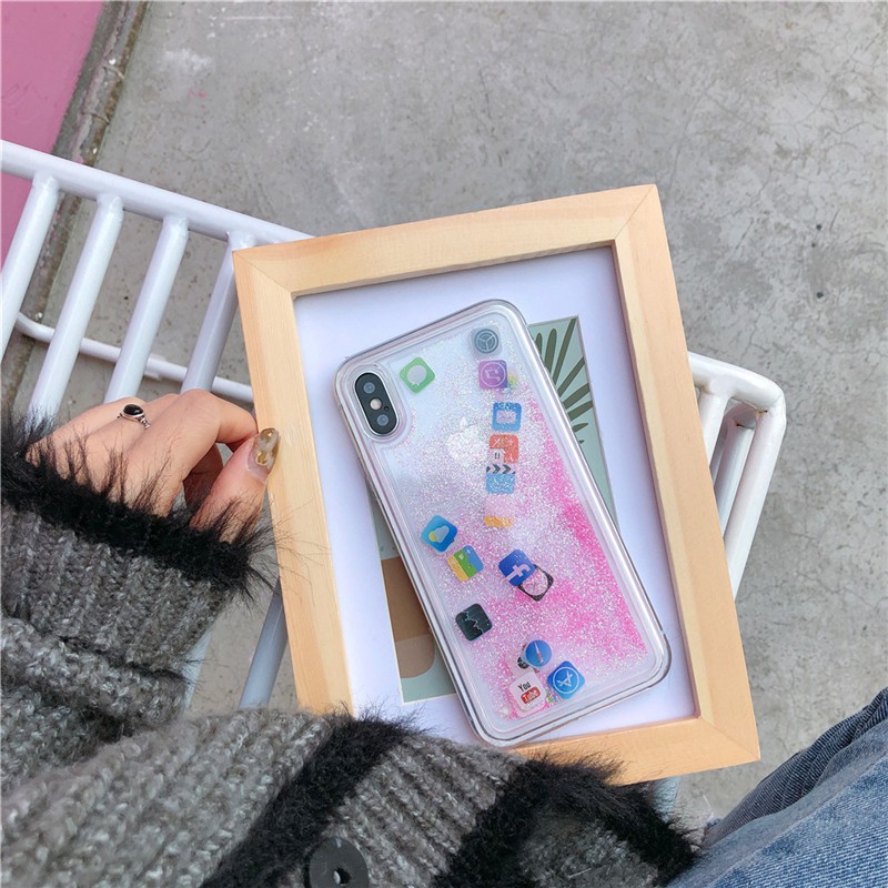 Casing Compatible For iPhone 6 / 6S / 7 / 8 Plus / X Belakang dengan Hiasan Quicksand untuk Cover #G13