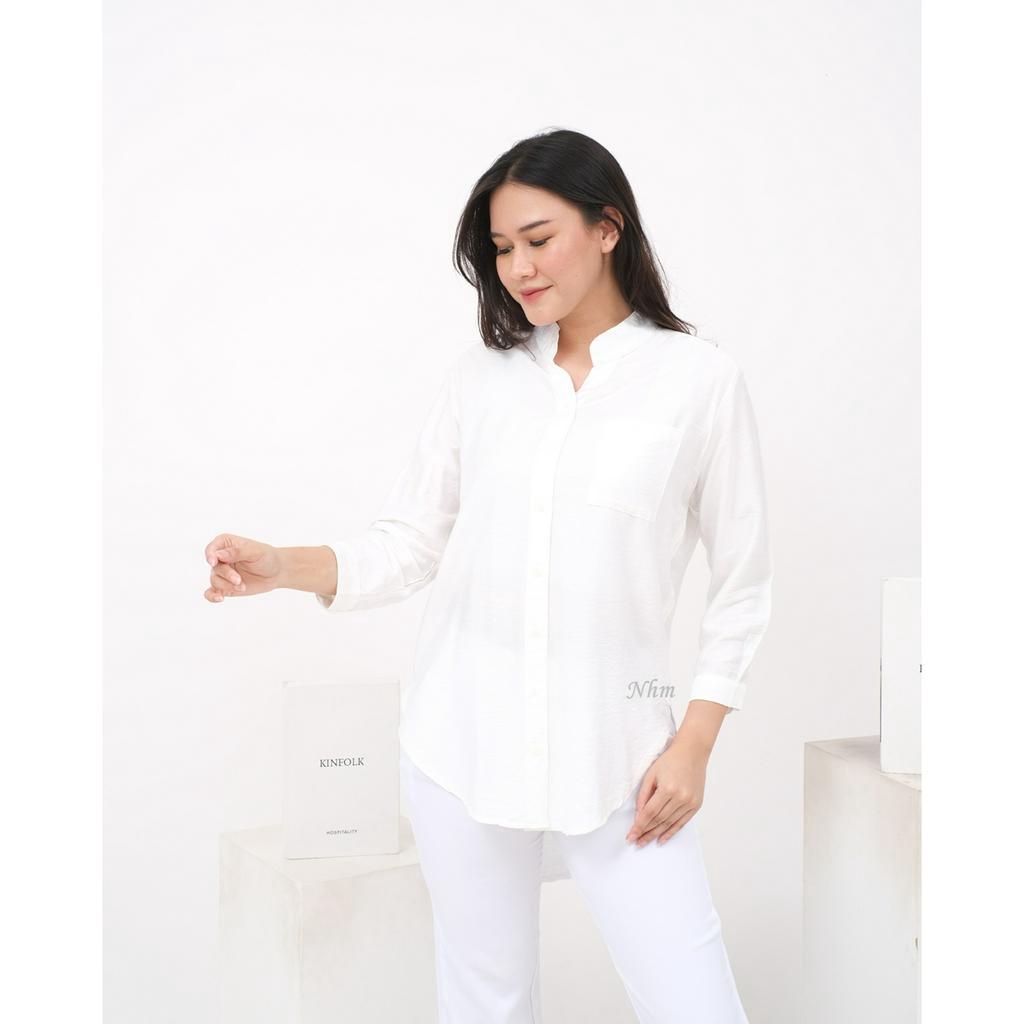 Kemeja Wanita Kerah Shanghai Lengan Panjang Polin Polos Banyak Warna